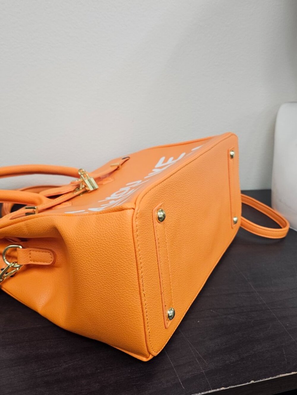 You Fake Like This Birkin Statement Satchel Handbag Orange Bright Color NWT - Picture 8 of 8